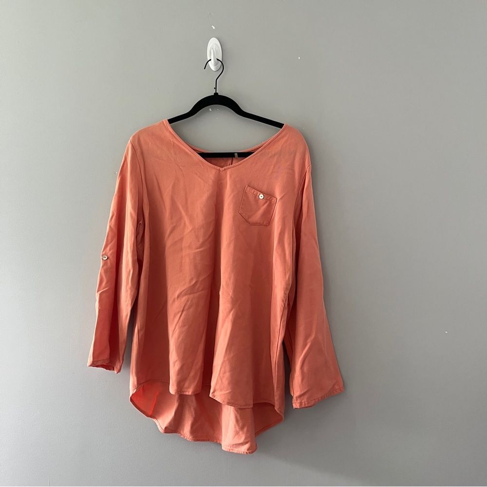 Soft Surroundings Peach 3/4 Sleeve V neck Tunic Size Large - Picture 7 of 7